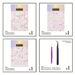 3pcs 5D Cartoon Nail Art Stickers Self Adhesive Decals