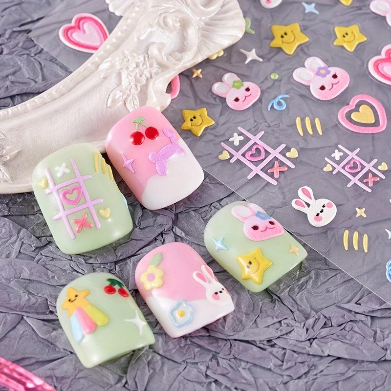 3pcs 5D Cartoon Nail Art Stickers Self Adhesive Decals