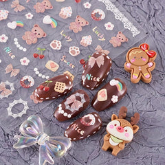 3pcs 5D Cartoon Nail Art Stickers Self Adhesive Decals