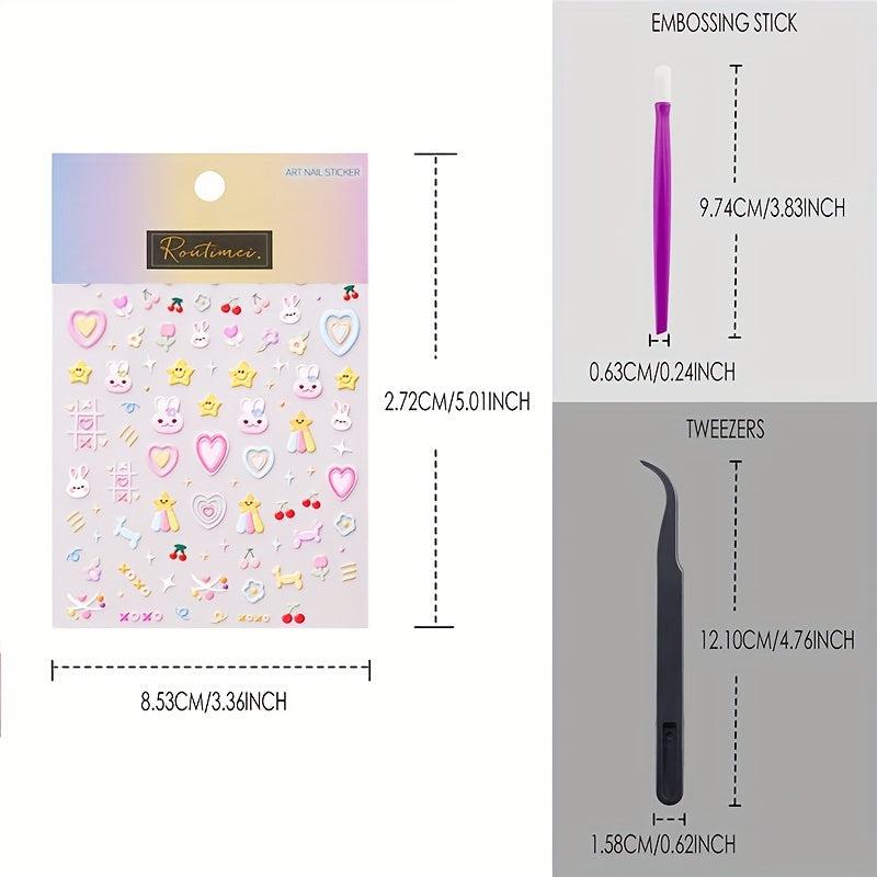 3pcs 5D Cartoon Nail Art Stickers Self Adhesive Decals