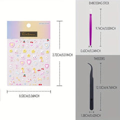 3pcs 5D Cartoon Nail Art Stickers Self Adhesive Decals