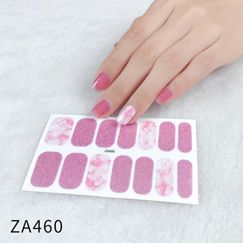 Waterproof Pink Glitter Nail Stickers Self Adhesive Manicure Kits