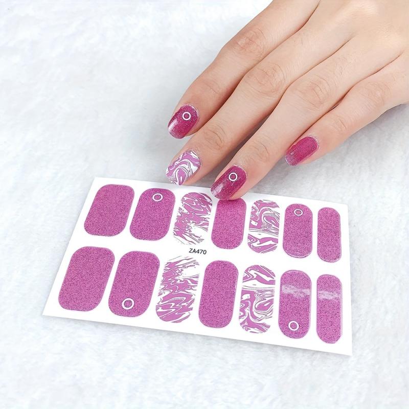 Waterproof Pink Glitter Nail Stickers Self Adhesive Manicure Kits