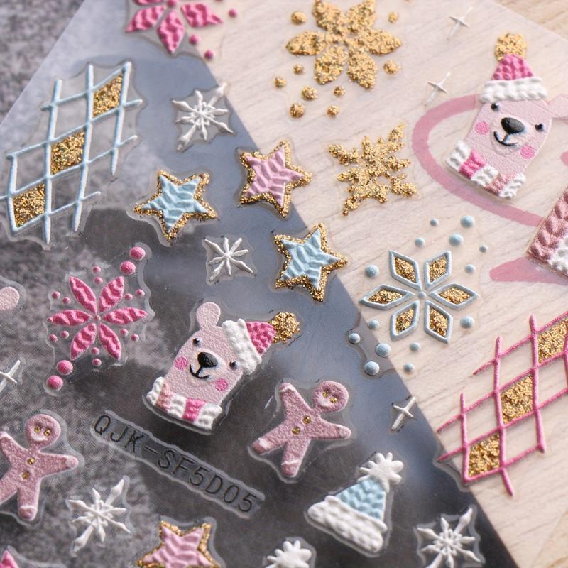 5D Glitter Christmas Nail Art Stickers - Snowflake Decals
