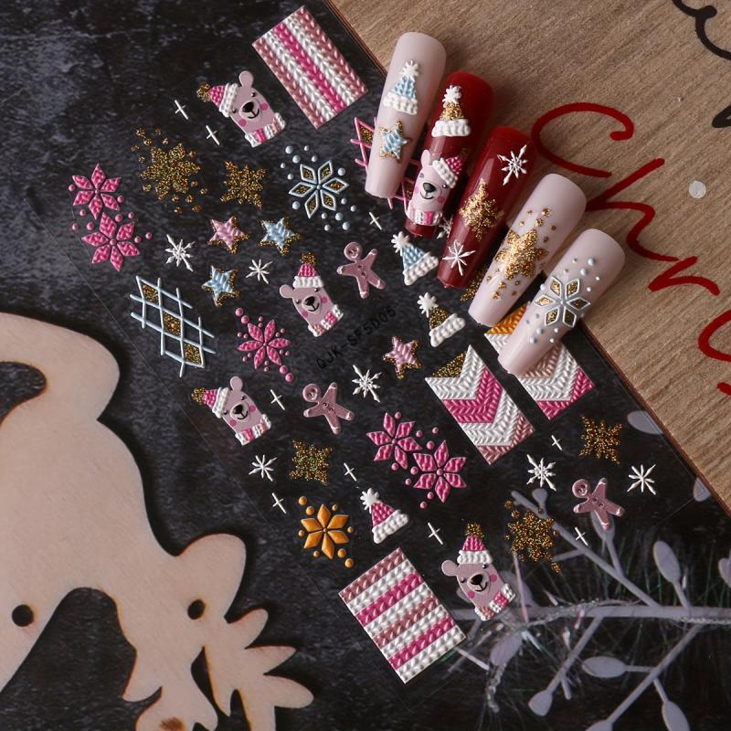 5D Glitter Christmas Nail Art Stickers - Snowflake Decals