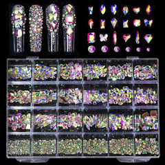 Crystal AB Nail Art Rhinestones Flat Back Mixed Shaped Gemstones