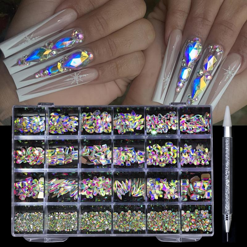 Crystal AB Nail Art Rhinestones Flat Back Mixed Shaped Gemstones