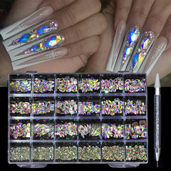 Crystal AB Nail Art Rhinestones Flat Back Mixed Shaped Gemstones