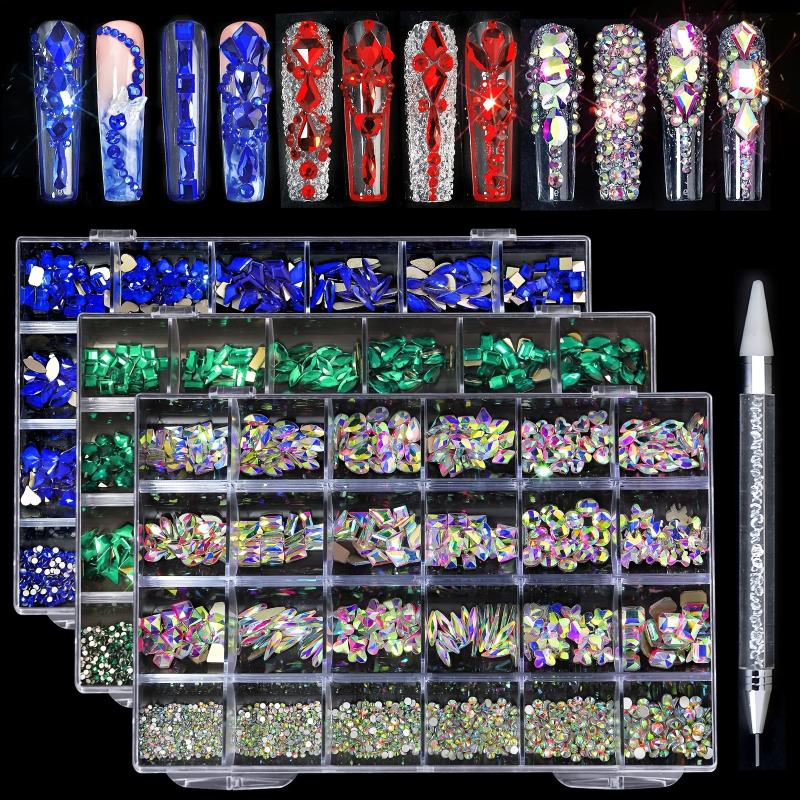 Crystal AB Nail Art Rhinestones Flat Back Mixed Shaped Gemstones