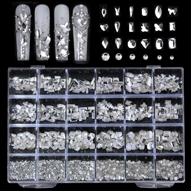 Crystal AB Nail Art Rhinestones Flat Back Mixed Shaped Gemstones