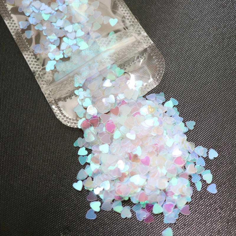 Laser Heart Nail Glitter Sequins Aurora Peach