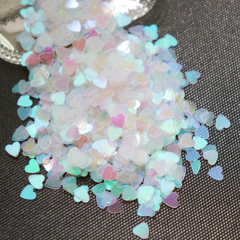 Laser Heart Nail Glitter Sequins Aurora Peach