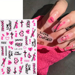 Y2K Punk Rock Nail Stickers - Love Yourself Freedom Graffiti Designs