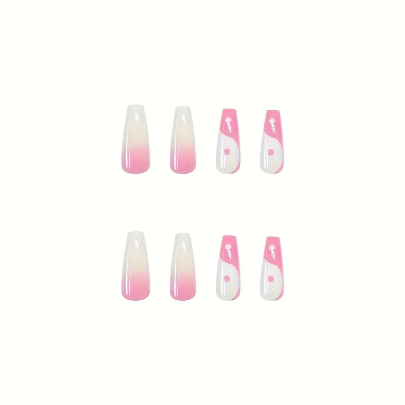 Long Pink French Press On Nails Coffin Glossy Design for Women & Girls