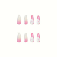 Long Pink French Press On Nails Coffin Glossy Design for Women & Girls