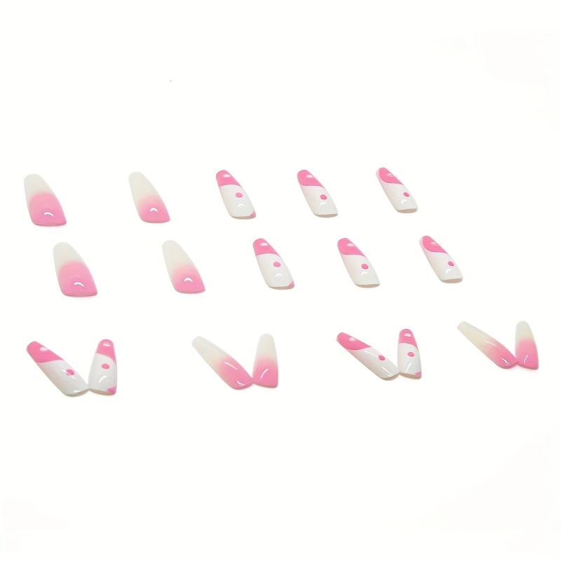 Long Pink French Press On Nails Coffin Glossy Design for Women & Girls