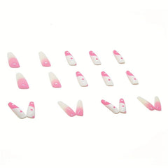Long Pink French Press On Nails Coffin Glossy Design for Women & Girls