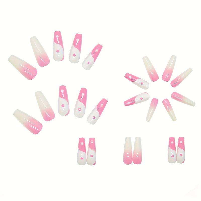 Long Pink French Press On Nails Coffin Glossy Design for Women & Girls