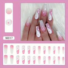 Long Pink French Press On Nails Coffin Glossy Design for Women & Girls