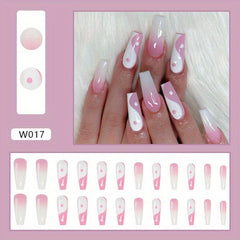 Long Pink French Press On Nails Coffin Glossy Design for Women & Girls
