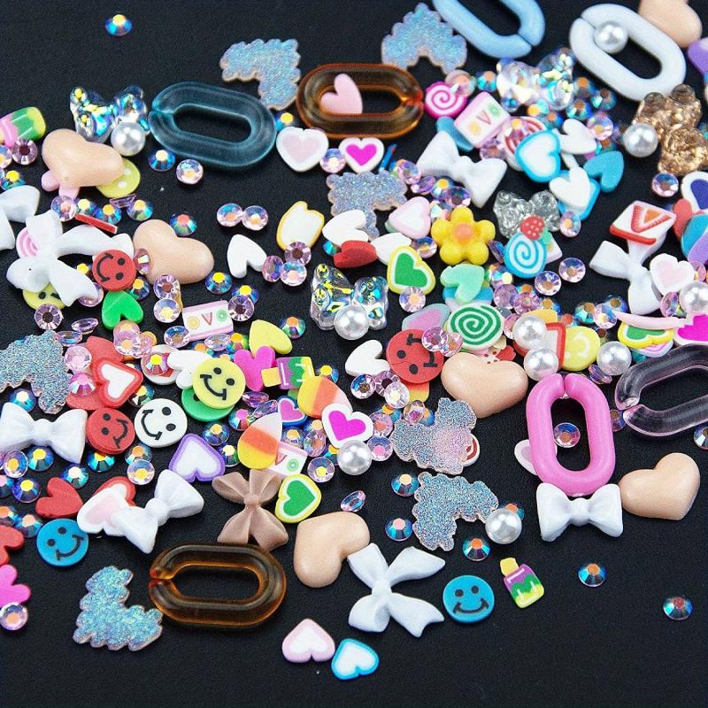 100 pcs 3D Resin Nail Charms Rose Flower Rabbit Animal Shaped Rhinestones Pearls