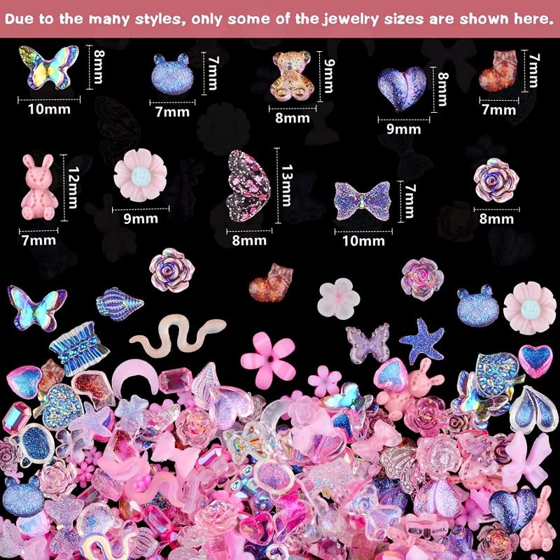 100 pcs 3D Resin Nail Charms Rose Flower Rabbit Animal Shaped Rhinestones Pearls