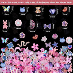 100 pcs 3D Resin Nail Charms Rose Flower Rabbit Animal Shaped Rhinestones Pearls