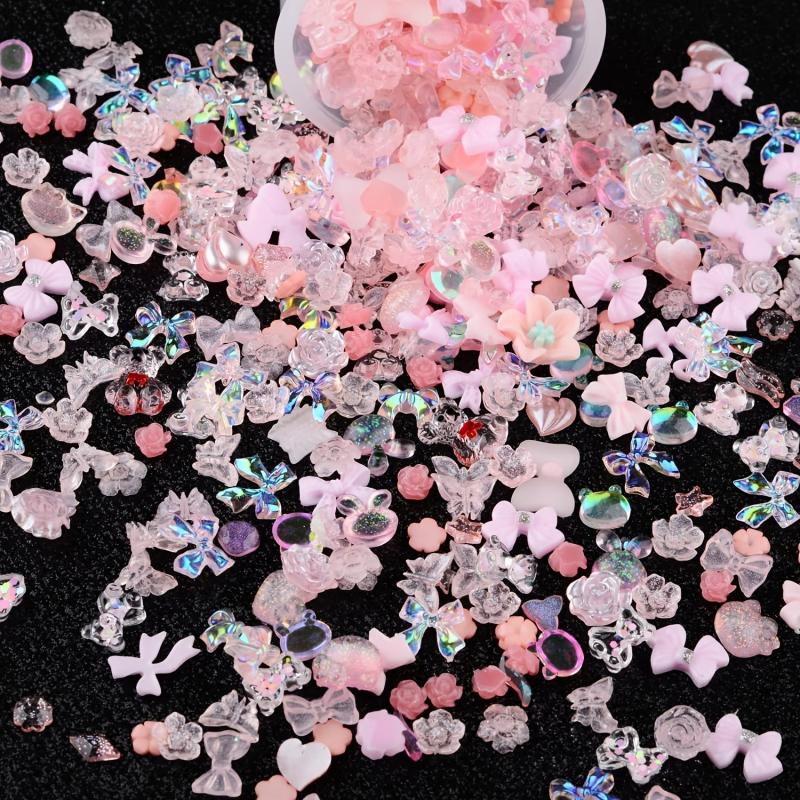 100 pcs 3D Resin Nail Charms Rose Flower Rabbit Animal Shaped Rhinestones Pearls