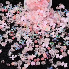 100 pcs 3D Resin Nail Charms Rose Flower Rabbit Animal Shaped Rhinestones Pearls