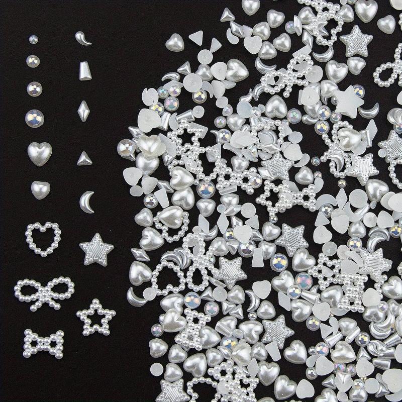 100 pcs 3D Resin Nail Charms Rose Flower Rabbit Animal Shaped Rhinestones Pearls