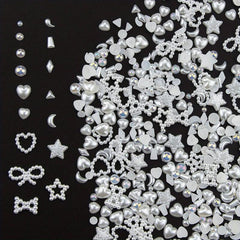 100 pcs 3D Resin Nail Charms Rose Flower Rabbit Animal Shaped Rhinestones Pearls