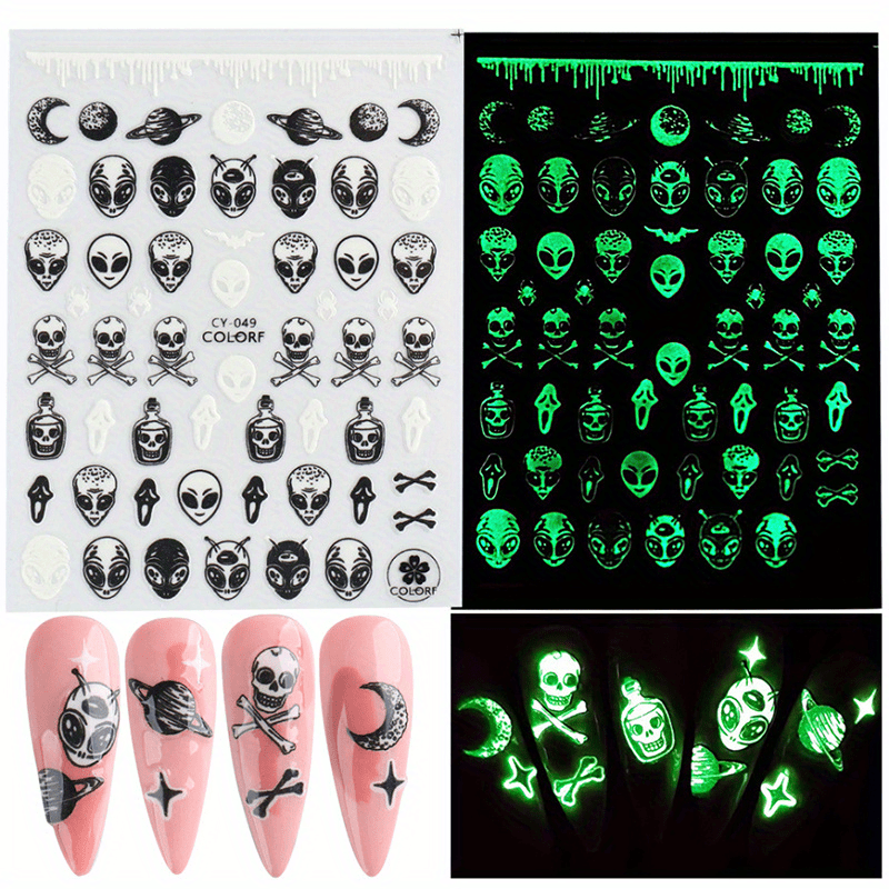 Halloween Nail Art Stickers Decals Glow In Dark Pumpkin Bat Ghost Designs