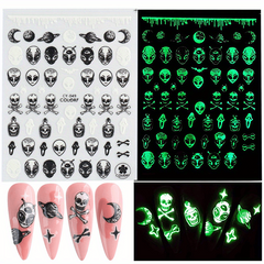 Halloween Nail Art Stickers Decals Glow In Dark Pumpkin Bat Ghost Designs
