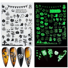 Halloween Nail Art Stickers Decals Glow In Dark Pumpkin Bat Ghost Designs
