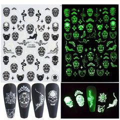Halloween Nail Art Stickers Decals Glow In Dark Pumpkin Bat Ghost Designs