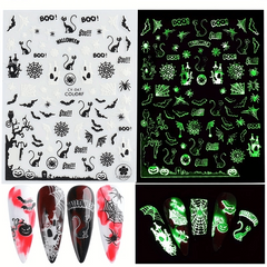 Halloween Nail Art Stickers Decals Glow In Dark Pumpkin Bat Ghost Designs
