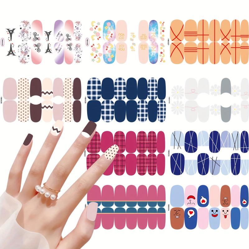 10pcs Plaid Nail Stickers Self Adhesive Nail Decals for Easy Manicures