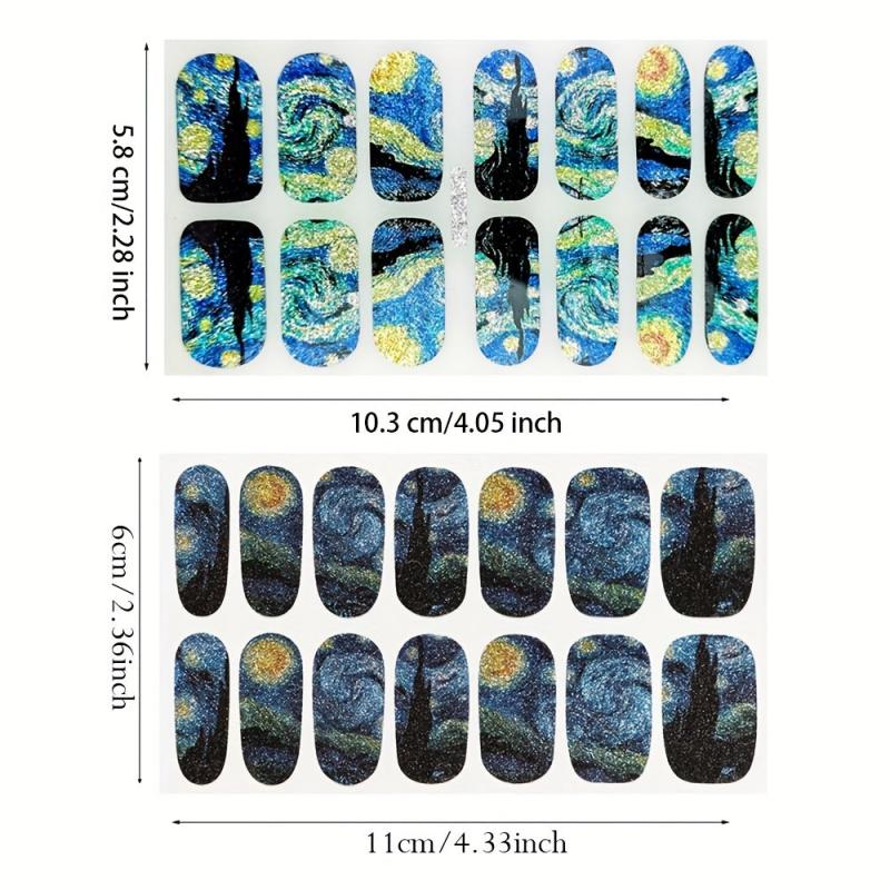 Van Gogh Sky Nail Polish Stickers 2 Sheets Pack Decal Strips DIY Nail Art
