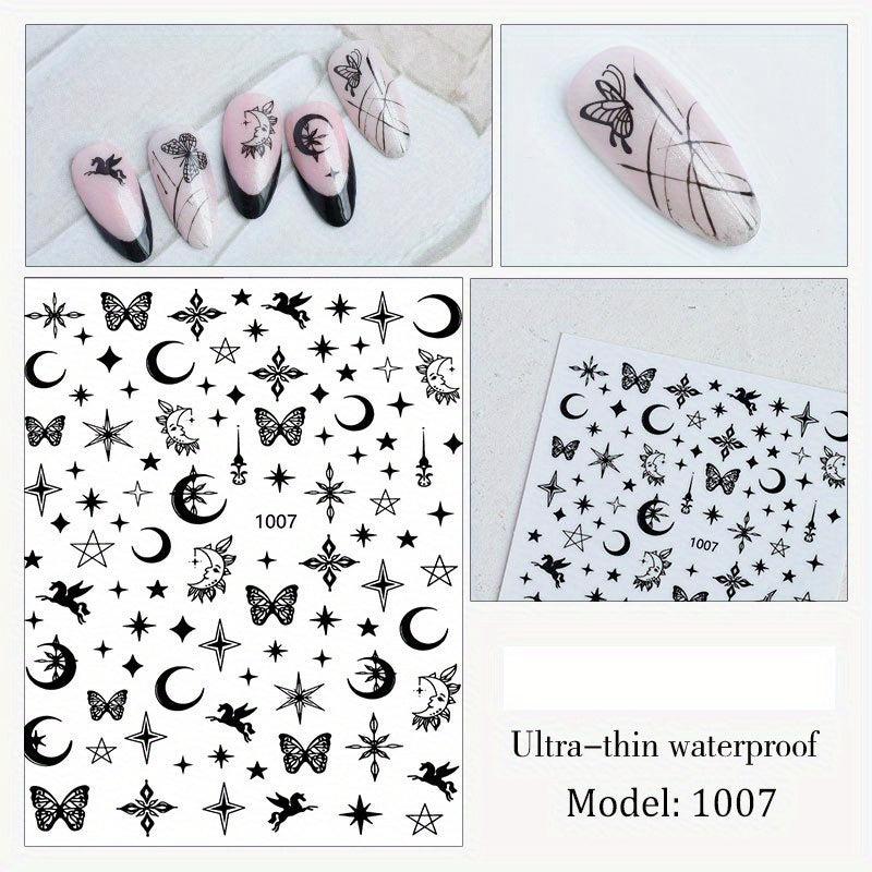 3D Butterfly Nail Art Stickers Moon Star Decals for Acrylic Nail Manicure