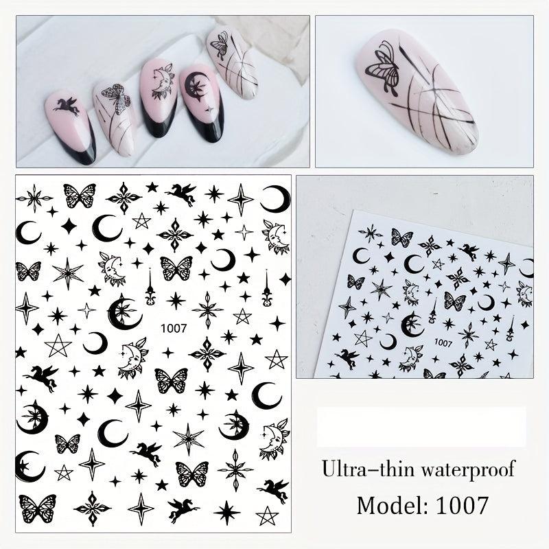 3D Butterfly Nail Art Stickers Moon Star Decals for Acrylic Nail Manicure