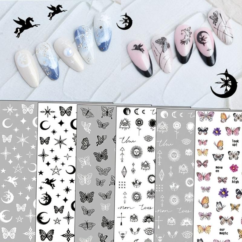 3D Butterfly Nail Art Stickers Moon Star Decals for Acrylic Nail Manicure