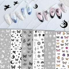 3D Butterfly Nail Art Stickers Moon Star Decals for Acrylic Nail Manicure