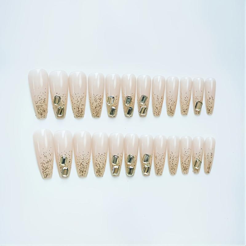 24pcs 3D Green Rhinestone Ballerina Press On Nails Glitter False Nails