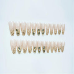24pcs 3D Green Rhinestone Ballerina Press On Nails Glitter False Nails