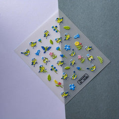 5D Embossed Flower And Bird Nail Art Stickers - Self Adhesive Nail Decals