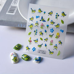 5D Embossed Flower And Bird Nail Art Stickers - Self Adhesive Nail Decals
