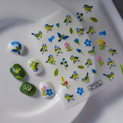 5D Embossed Flower And Bird Nail Art Stickers - Self Adhesive Nail Decals