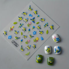 5D Embossed Flower And Bird Nail Art Stickers - Self Adhesive Nail Decals