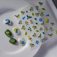 5D Embossed Flower And Bird Nail Art Stickers - Self Adhesive Nail Decals