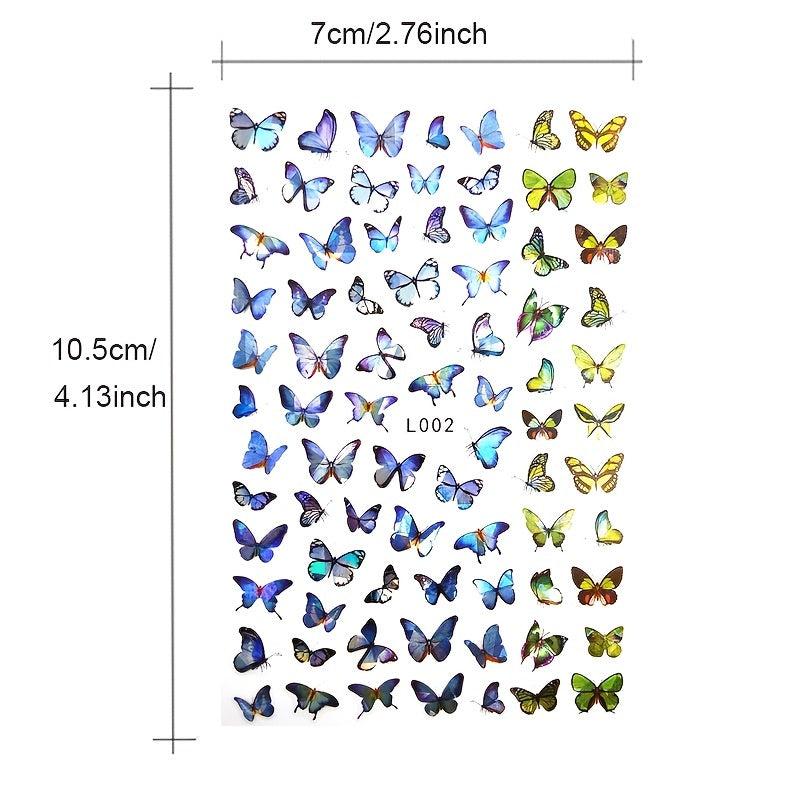 Y2K Butterfly Nail Art Stickers Waterproof Self Adhesive 3D Multicolor